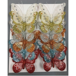 Butterflies with Clip Glitter Mixed 4" (12)