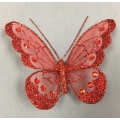 Butterflies with Clip Glitter Red 4" (12)