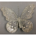 Butterflies with Clip Glitter Silver 4" (12)