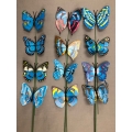 Butterflies Blue Mixed w/wire stem 3" (24)