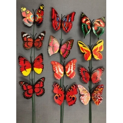 Butterflies Red Mixed w/wire stem 3" (24)