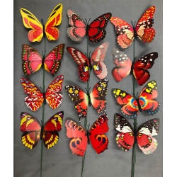 Butterflies Red Mixed w/wire stem 5" (24)
