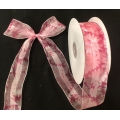 Pink Daisy Satin Sheer Wired Edge 1.5" 50yds.