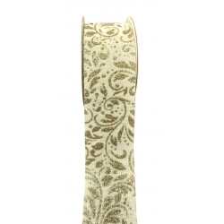 Xmas Ribbon Ivory/Gold 1.5" 10y